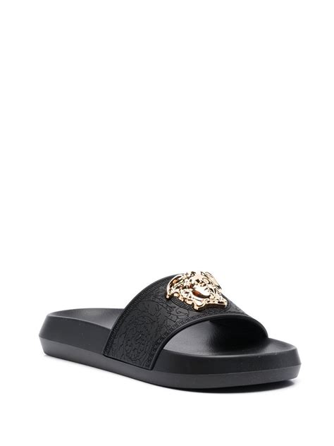 versace medusa embossed slip-on slides|Versace palazzo slides.